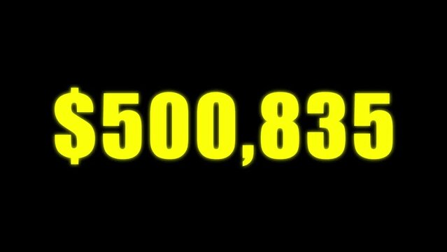 1000000 dollars animation. One million dollars black screen animation. Counting money animation. Million on black background