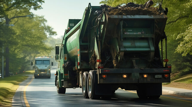 Photo Of A Garbage Truck on the Road From The Rear