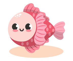 Vector illustration of colorful cute funny pink fish. Undersea world. Aquarium. Oceanic and sea bright colorful fish