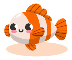 Vector illustration of colorful cute funny orange fish. Undersea world. Aquarium. Oceanic and sea bright colorful fish