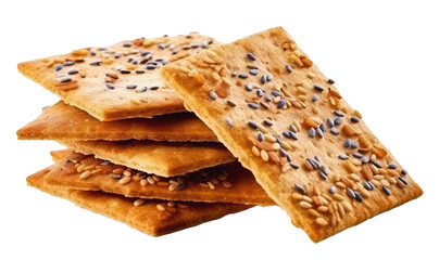 Crispy breads with sesame and flax seeds, crackers, isolated on white background