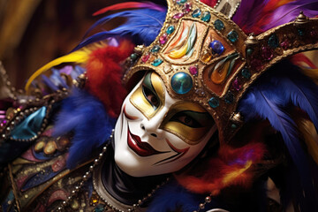 Man wearing joker mask at carnival