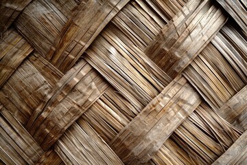 Organic Coconut Leaf Mat Weave in Zigzag Pattern. Traditional Island Art and Craft Concept - obrazy, fototapety, plakaty