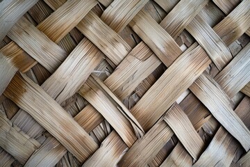 Palm Leaf Weaving: Intricate Zigzag Pattern in Natural Coconut Fiber Mat - obrazy, fototapety, plakaty