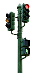 Old traffic light on a white background isolate. 3D render.