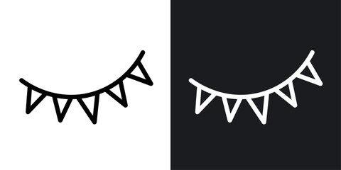 Celebration Streamers line icon. Festive garland and party decoration icon in black and white color. - obrazy, fototapety, plakaty