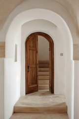 Fototapeta na wymiar Neutral Elegance: An Archway Door in Harmonious Interior Design