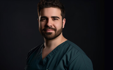 Fototapeta premium Confident young man with beard, looking at camera, smiling generated by AI