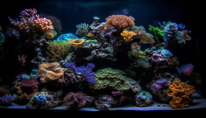 Underwater reef fish, nature coral water, deep scuba diving blue generated by AI