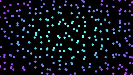 2D animation of radial moving and rotating and random colorize small circle shapes pattern on black background, perfect animation for web and presentations, 4K abstract live wallpaper