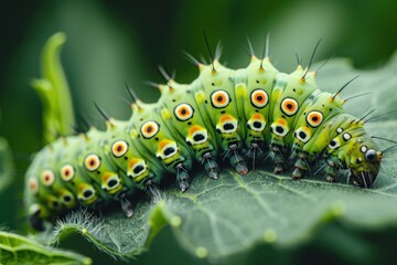 close up of caterpillar on a leaf - obrazy, fototapety, plakaty