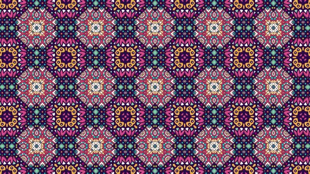 Animated ornament mandala oriental colorful pattern tile repetition illusion