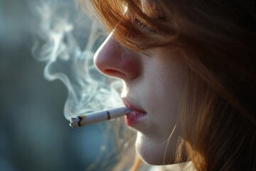 Close up image of a woman smoking a cigarette 
