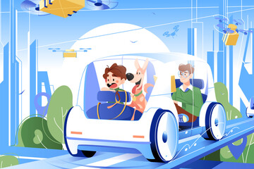 Autonomous Car Ride with Kids and Dog