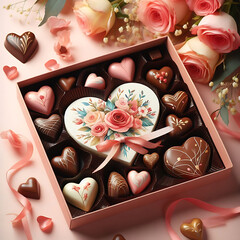 chocolates de corazones  - obrazy, fototapety, plakaty