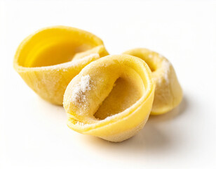Tortellini Italian pasta isolated on a white background, close-up.
