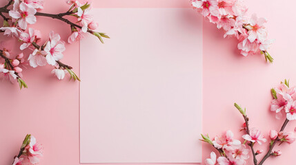 Spring Blossom Invitation, Cherry Blossoms Over Pink Background