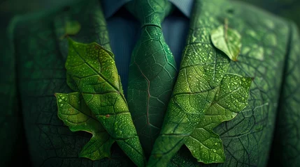 Foto op Canvas Businessman suit wears a tie made of green leaves,  environmental consciousness sustainability Ideal for eco-conscious and sustainable business themes environment ,analysis, investment, green business © CraftyImago