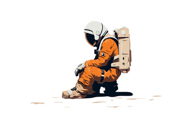 Astronaut sitting on ground isolated vector style illustration