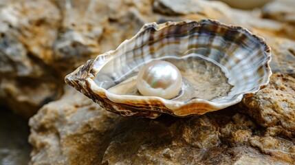 Seashell with pearl - obrazy, fototapety, plakaty