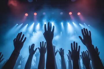 hands of fans crowd at concert. Generative ai