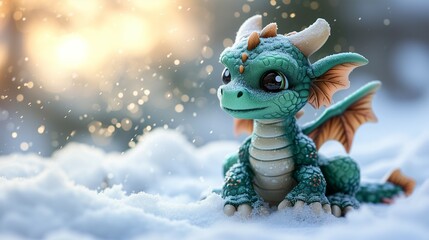 tiny dragon in the snow. Generative ai
