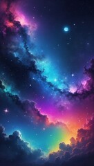 Obraz na płótnie Canvas Mystical space and stars background wallpaper in rainbow gradient colors, phone background wallpaper 