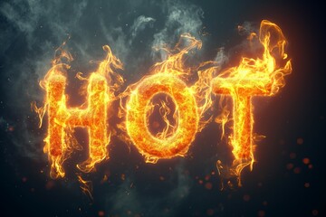 Fiery Expression: 'Hot' Burning Boldly on a Dark Canvas. Generative ai