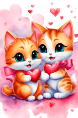 Holiday card design, cartoon style. Watercolor valentine lovely.