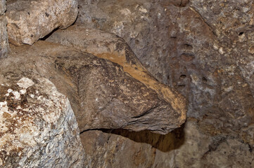 A scene from underground ancient city in Cappadocia, Turkey.