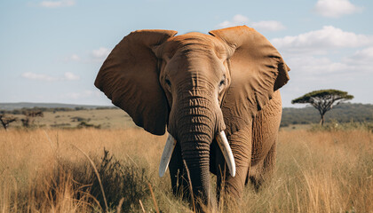 African elephant walking in the tranquil wilderness generated by AI