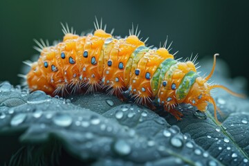Naklejka premium close up of caterpillar on a leaf