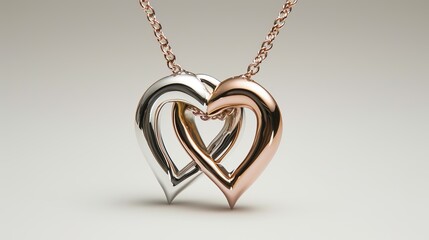 User two hearts entwined together, a platinum, a rose gold. Valentines day