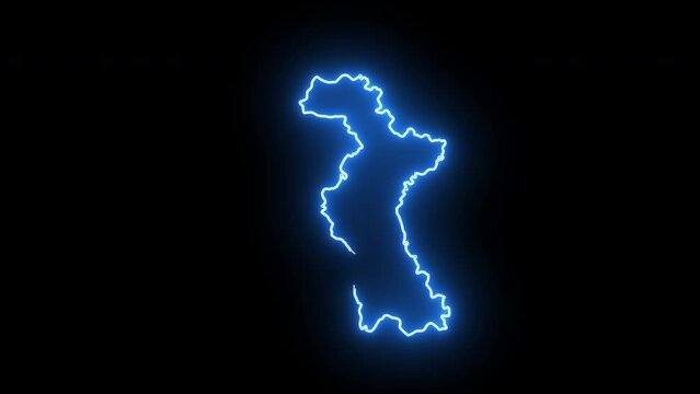 Zibo city map animation in China with a glowing neon effect