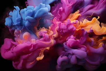 Intense magenta and molten gold liquids collide, creating a mesmerizing abstract spectacle filled with explosive energy and vivid colorsr