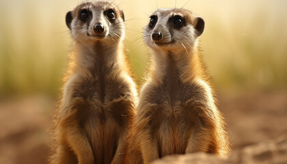 Cute meerkat sitting, alert, staring at camera generated by AI