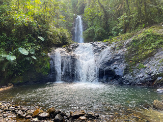 A hidden double waterfall in the jungle of Colombia