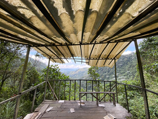 an abandoned shack in the middle of the jungle in Colombia.