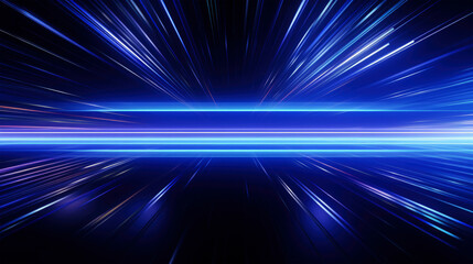 Neon blue lines and glowing lines, spectrum of glowing effect on black background	