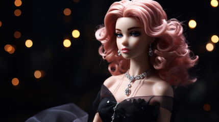 A doll with a beautiful hairstyle and an evening gown, generative AI