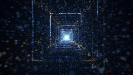 3D rendering of an abstract digital tunnel in cyberspace made of particles