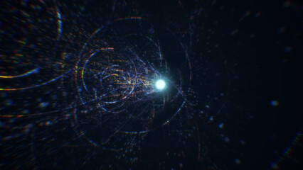 3D rendering of an abstract digital tunnel in cyberspace made of particles