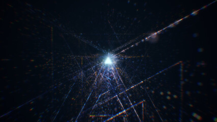 3D rendering of an abstract digital tunnel in cyberspace made of particles