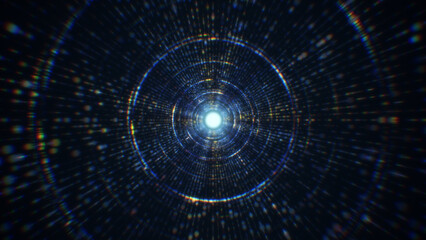 3D rendering of an abstract digital tunnel in cyberspace made of particles
