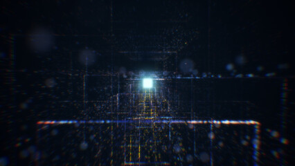 3D rendering of an abstract digital tunnel in cyberspace made of particles