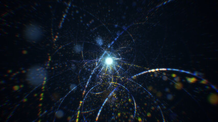 3D rendering of an abstract digital tunnel in cyberspace made of particles