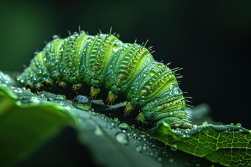 Naklejka premium close up of caterpillar on a leaf