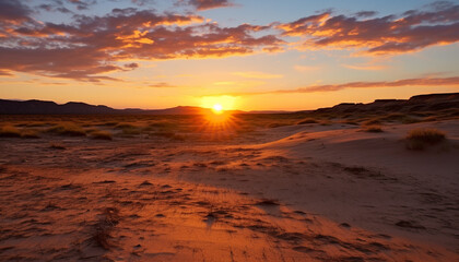 Fototapeta na wymiar Sunset over sand dunes, nature beauty in landscape generated by AI