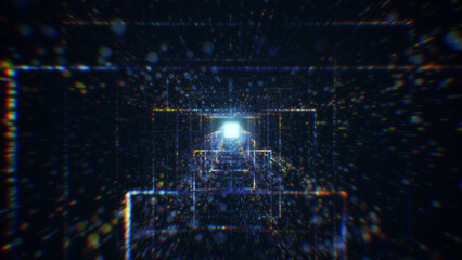 3D rendering of an abstract digital tunnel in cyberspace made of particles