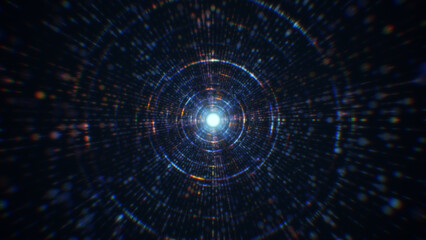 Obraz premium 3D rendering of an abstract digital tunnel in cyberspace made of particles